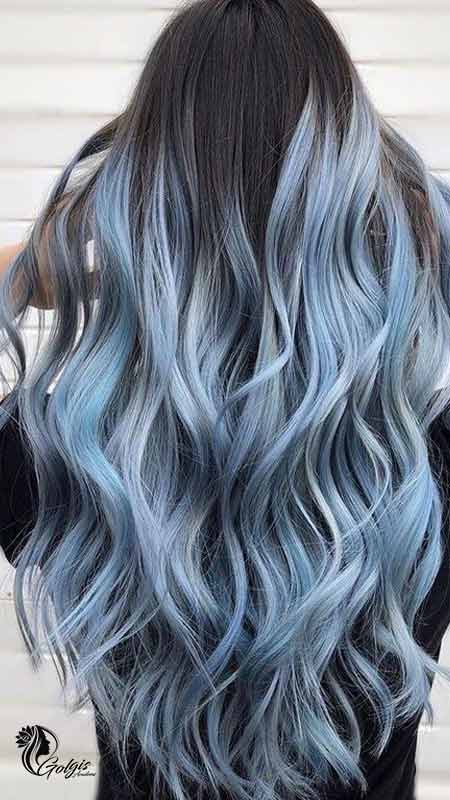 هایلایت آبی روی موی مشکی