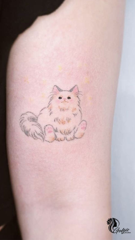 خالکوبی گربه ملوس روی بازو