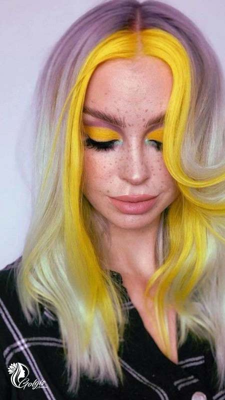 مدل فیس فریم زرد روی موی بلوند