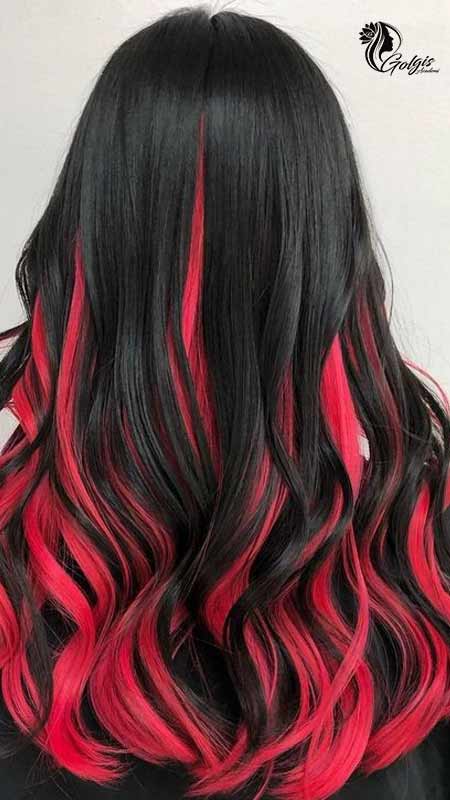 هایلایت قرمز روی موی مشکی