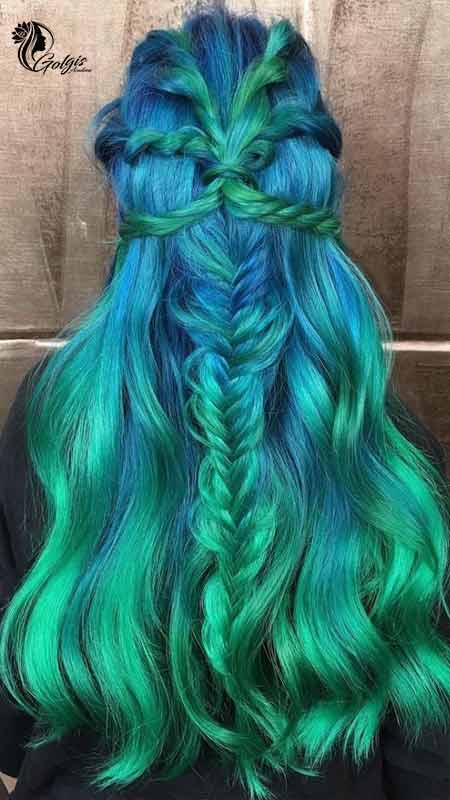 مدل بافت مو با رنگ های آبی و سبز