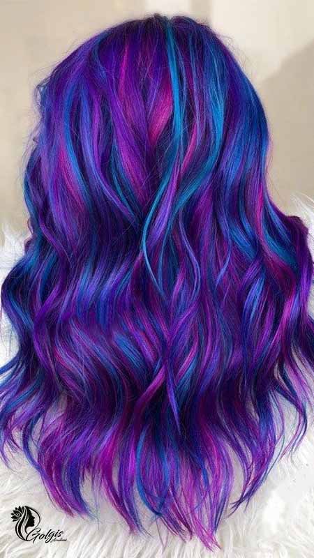 ترکیب رنگ موی آبی و صورتی